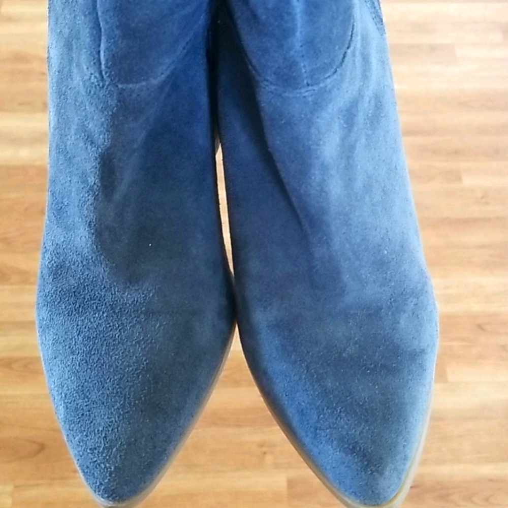 Nine West Kirby Gray Blue Suede Booties With Block Heel And Pointed Toe Size 7.5 - Picture 3 of 5